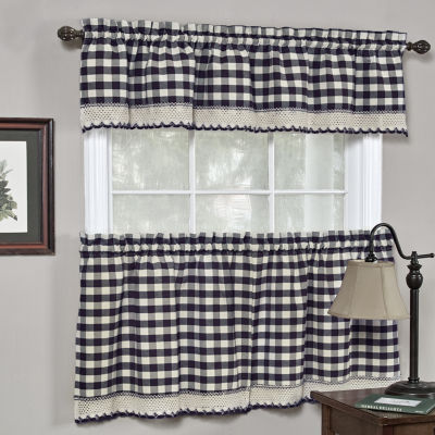 Buffalo Check Gingham Kitchen Curtains Tiers Or Valance Navy