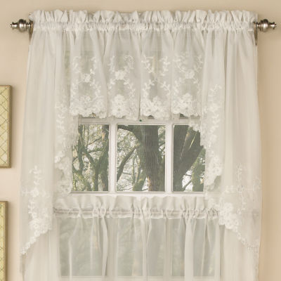 Laurel Leaf Sheer Voile Embroidered Kitchen Window Tiers Jcpenney