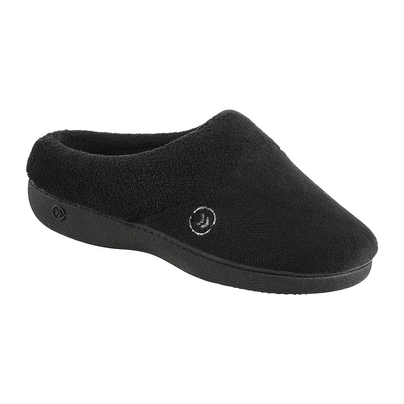 New Isotoner Mixed Microterry Hoodback Clog Slippers, Womens, Black, 8