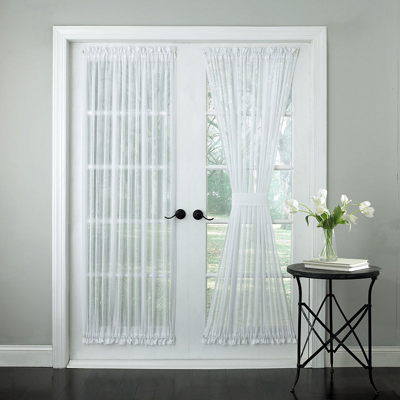 Sweet Home Collection Harmony Semi-Sheer Micro-Stripe Tailored Door Panel With Tieback, 72 In Panel, White