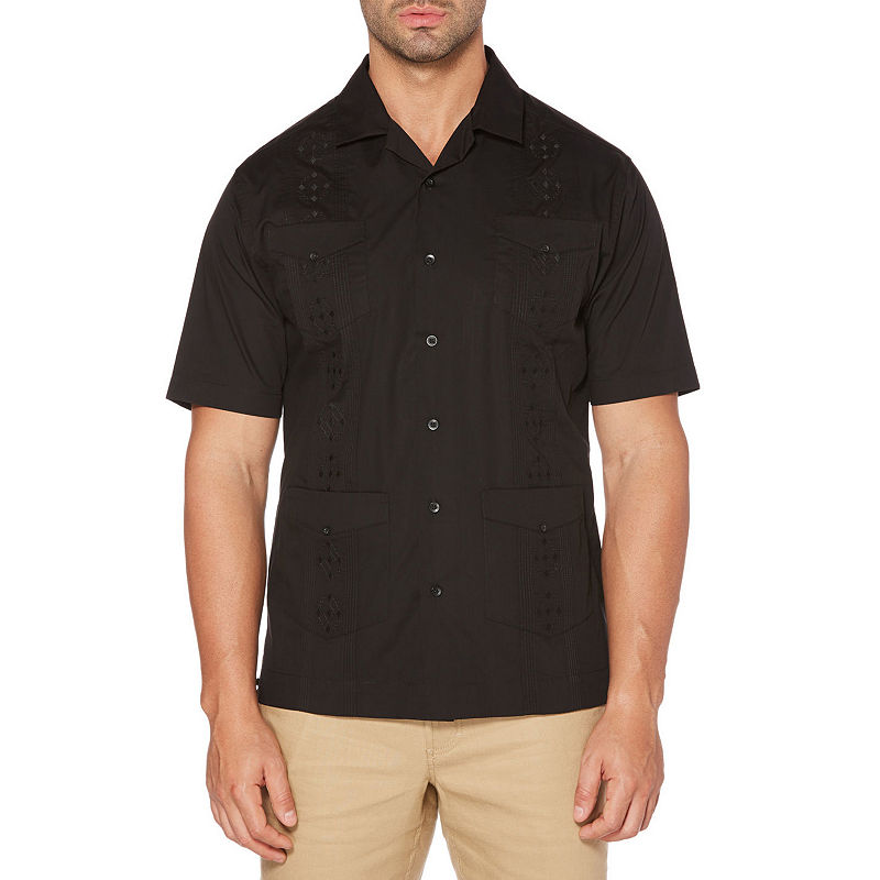 Cubavera Short Sleeve Embroidered Guayabera Button-Front Shirt, Mens, Size Small, Black