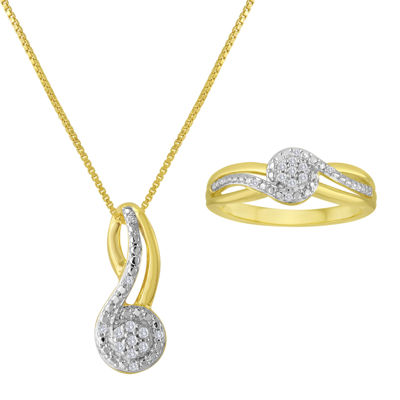 1/10 CT. T.W. Diamond 14K Yellow Gold Over Sterling Silver Pendant Necklace and Ring Set	