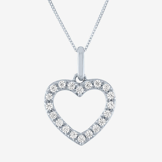 Womens 1/6 CT. T.W. Lab Grown White Diamond 10K White Gold Heart Pendant Necklace