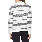 Liz Claiborne Womens Mock Neck Long Sleeve Striped Pullover Sweater