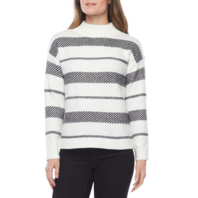 Liz Claiborne Womens Mock Neck Long Sleeve Striped Pullover Sweater