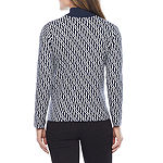 Liz Claiborne Womens Mock Neck Long Sleeve Geometric Pullover Sweater