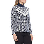 Liz Claiborne Womens Mock Neck Long Sleeve Geometric Pullover Sweater