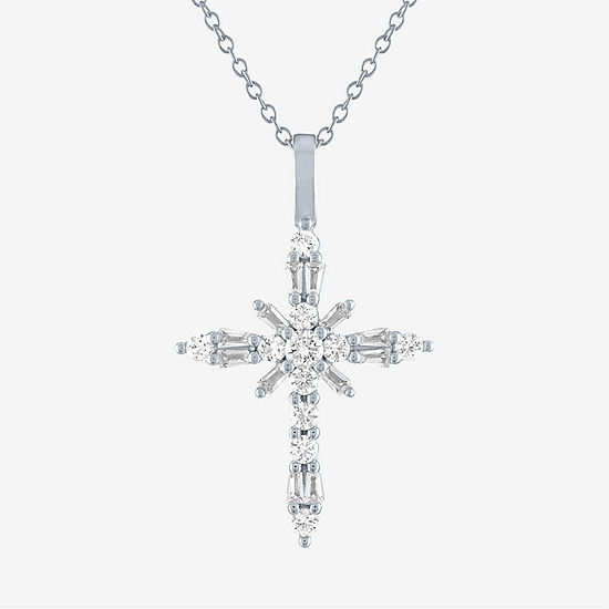Limited Time Special! Womens Lab Created Sapphire Sterling Silver Cross Pendant Necklace
