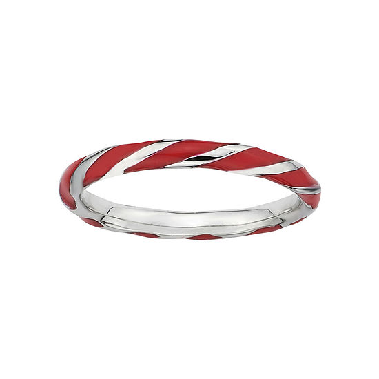 Personally Stackable Sterling Silver Red Enamel Twist Ring