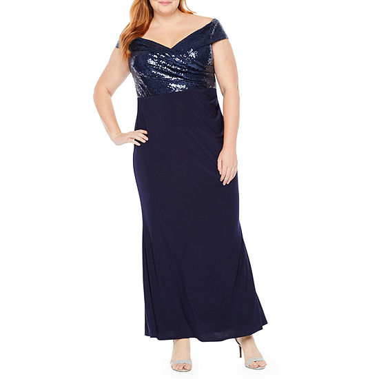 Blu Sage Off The Shoulder Sequin Top Gown - Plus