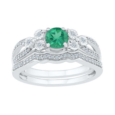 Modern Bride Gemstone Lab Created Emerald & 1/5 CT. T.W. Diamond