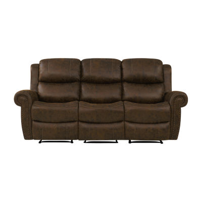 Roku Faux Leather 3 Seat Wall Hugger, Distressed Leather Reclining Sofa