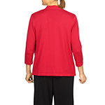 Alfred Dunner Walk On The Wild Side Womens Round Neck 3/4 Sleeve Diamond Layered Sweaters