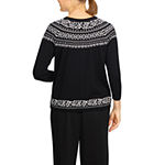 Alfred Dunner Walk On The Wild Side Womens Crew Neck 3/4 Sleeve Pullover Sweater