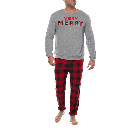 North Pole Trading Co. Very Merry Mens Long Sleeve 2-pc. Pant Pajama Set