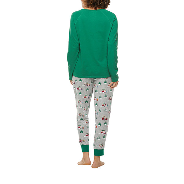 North Pole Trading Co. Christmas Camper Womens Long Sleeve 2-pc. Pant Pajama Set