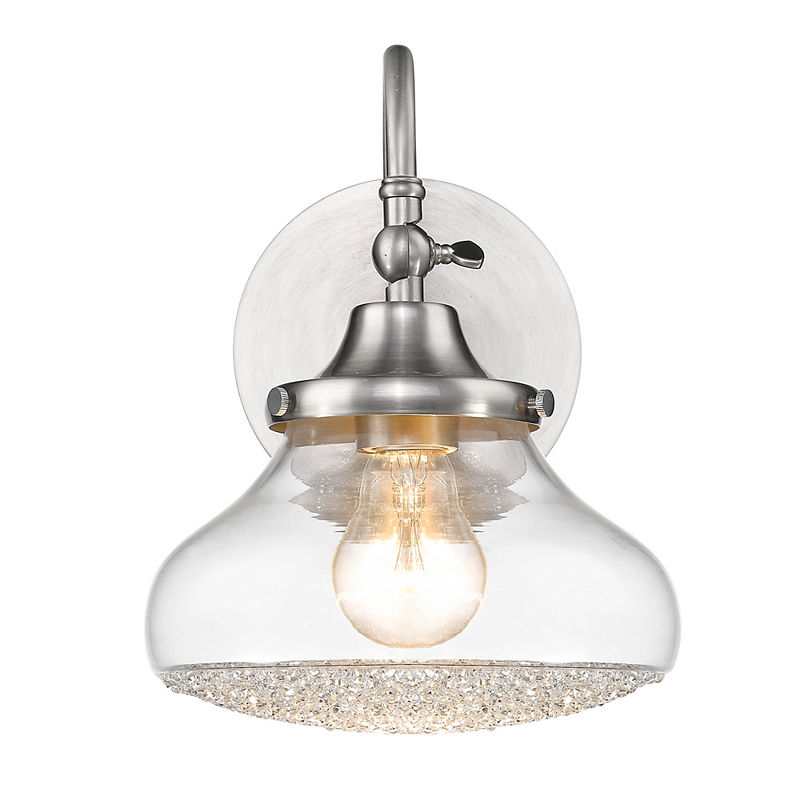 Asha 1-Light Bath Vanity In Pewter With Crushed Crystal Glass, Silver