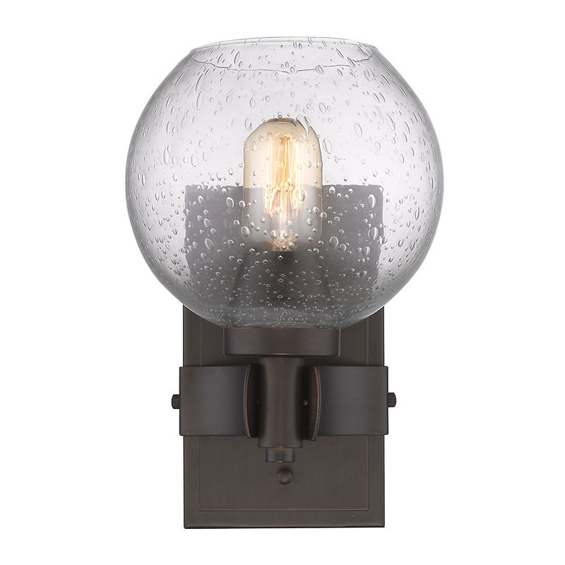 Galveston 1-Light Wall Sconce In Rubbed Bronze With Seeded Glass, Brown