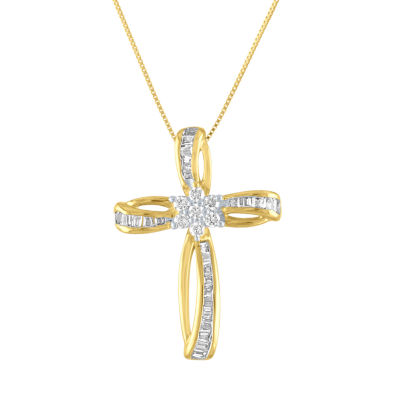 Womens 1/3 CT. T.W. Genuine Diamond 10K Gold Cross Pendant Necklace JCPenney