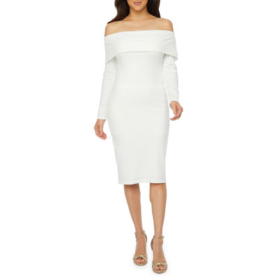 premier amour short sleeve off the shoulder sheath dress