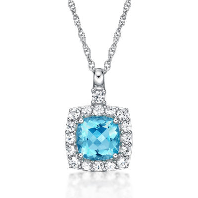 Womens Simulated Aquamarine Sterling Silver Pendant Necklace