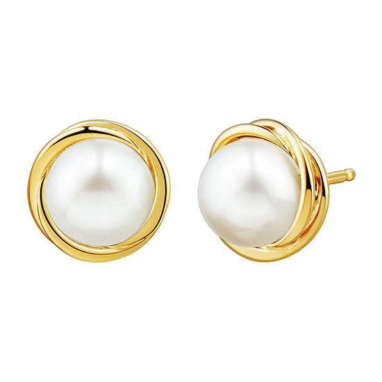 Certified Sofia™ Cultured Freshwater Pearl 10K Gold Knot Stud Earrings ...