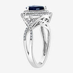 Effy Womens 3/8 CT. T.W. Diamond & Genuine Blue Sapphire 14K White Gold Cocktail Ring