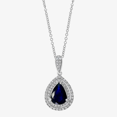 Effy Womens 1/4 CT. T.W. Diamond & Genuine Blue Sapphire 14K White Gold Pendant Necklace