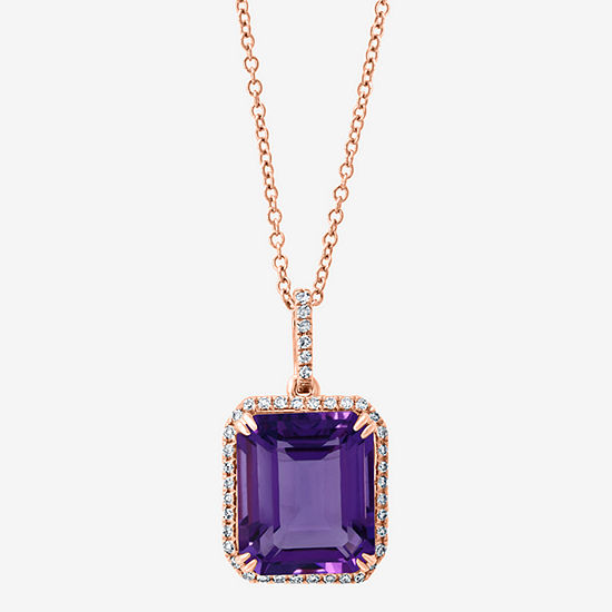 Effy Womens 1/7 CT. T.W. Diamond & Genuine Purple Amethyst 14K Rose Gold Pendant Necklace