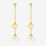 Effy  Diamond Accent Genuine White Cultured Freshwater Pearl 14K Gold Over Silver Drop Earrings