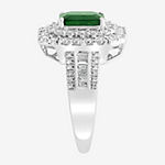 Effy Womens 1/2 CT. T.W. Diamond & Genuine Green Emerald 14K White Gold Cocktail Ring