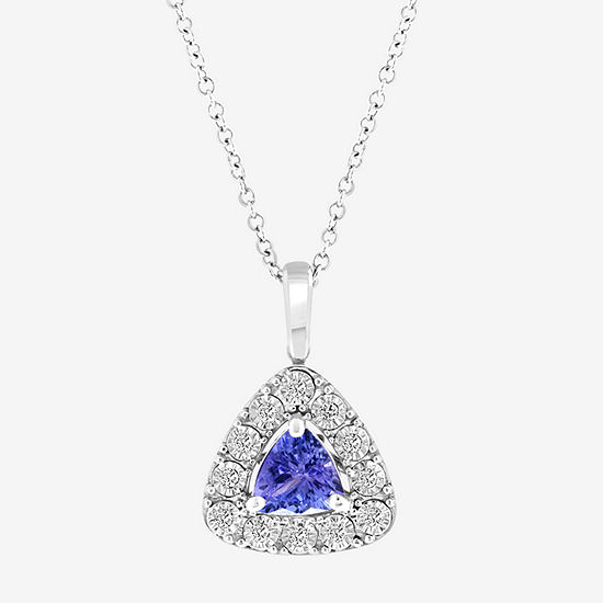 Effy Womens 1/10 CT. T.W. Diamond & Genuine Purple Tanzanite Sterling Silver Pendant Necklace