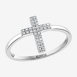 Effy  Womens 1/10 CT. T.W. Genuine Diamond Sterling Silver Cross Cocktail Ring
