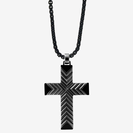 Effy  Mens Genuine Agate Sterling Silver Cross Pendant Necklace
