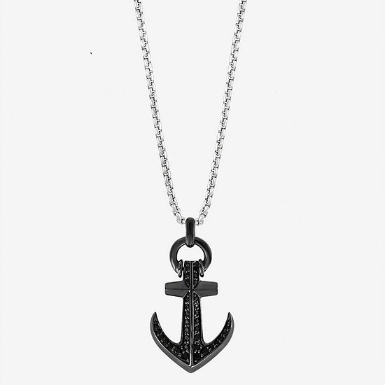 Effy  Mens Genuine Black Sapphire Sterling Silver Anchor Pendant Necklace
