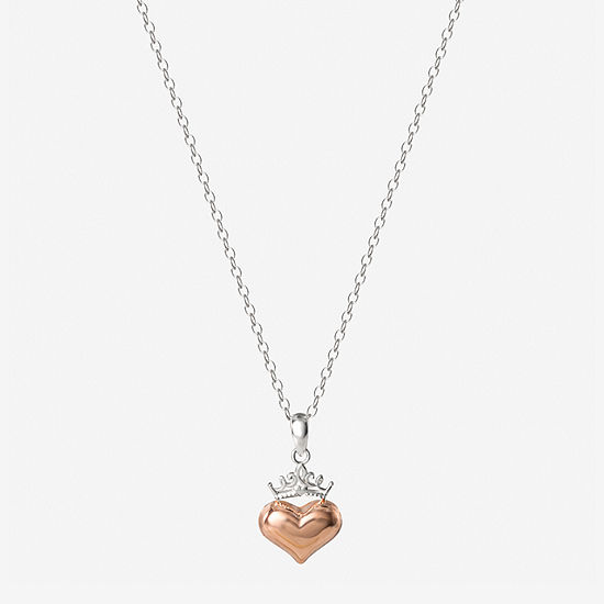 Girls 14K Rose Gold Over Silver Crown Heart Pendant Necklace