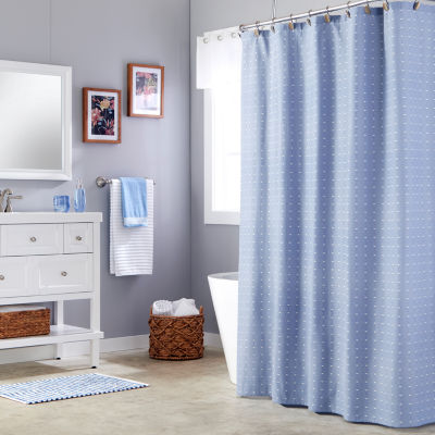 Saturday Knight Batik Blues Chambray Shower Curtain Color Blue