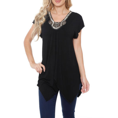White Mark Womens V Neck Short Sleeve Tunic Top JCPenney