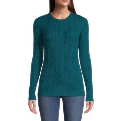 St. John's Bay Cable Womens Crew Neck Long Sleeve Pullover Sweater