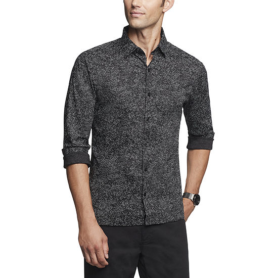 Van Heusen Performance Slim Fit Knit Mens Moisture Wicking Slim Fit Long Sleeve Dots Button-Down Shirt