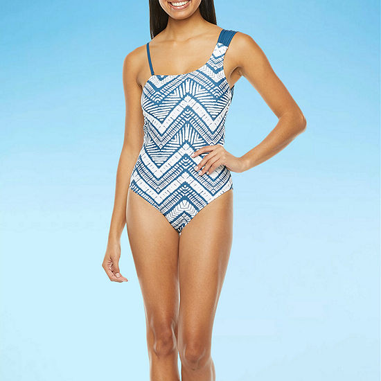 Mynah Womens Asymmetric Chevron One Piece Swimsuit