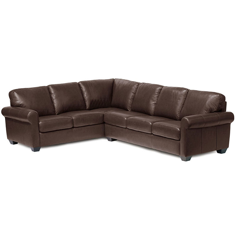 Leather Possibilities Roll-Arm 2Pc. Left-Arm Corner Sofa Sectional, Dark Brow