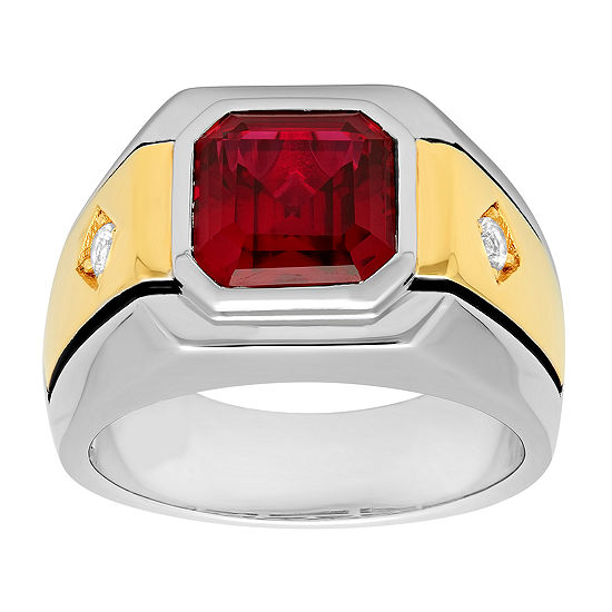 Mens Lab-Created Ruby & White Sapphire Ring, Color: Yellow Gold - JCPenney