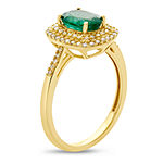 Womens Genuine Emerald & 1/3 CT. T.W. Diamond 10K Gold Cocktail Ring