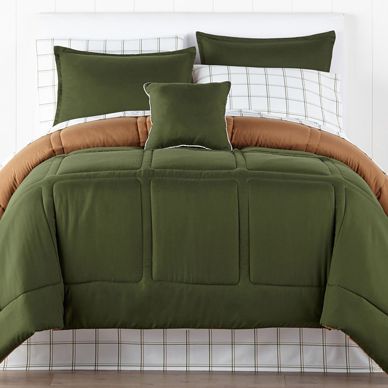 Home Expressions Branson Solid Reversible Complete Bedding Set With Sheets, 8-Pc. Full, Green