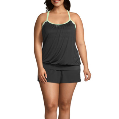 nike striped blouson swimsuit top