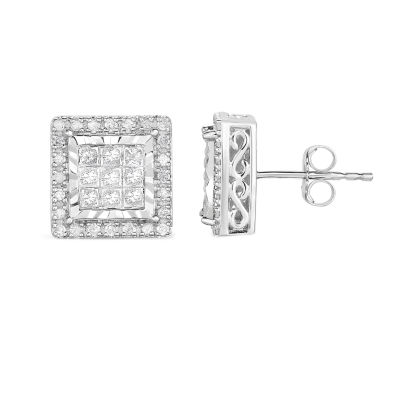 TruMiracle® 1 CT. T.W. Princess White Genuine Diamond 10K Gold Stud Earrings