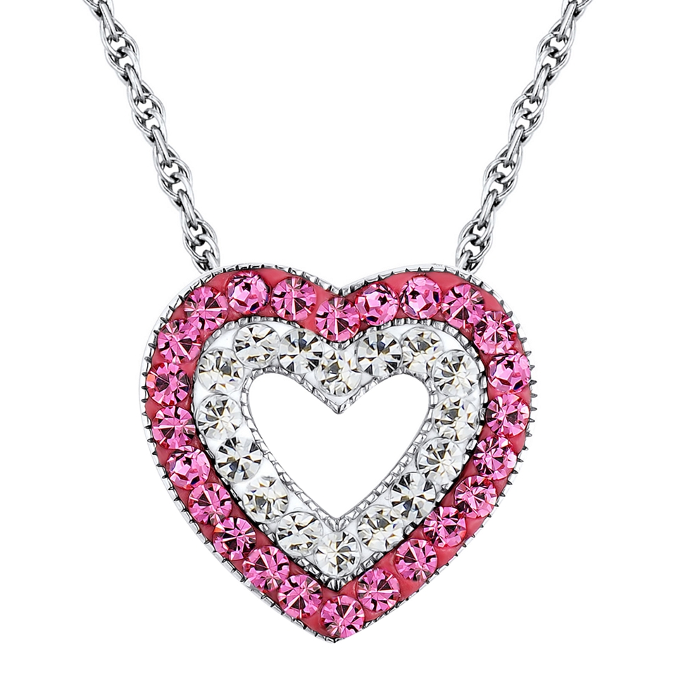 Sterling Silver Pink & Clear Crystal Heart Pendant, Womens