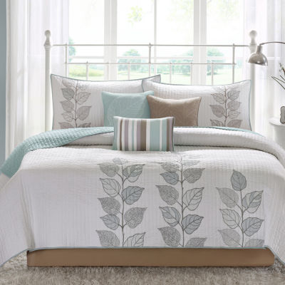 Madison Park Rochelle Embroidered Leaf 6 pc Quilt Set