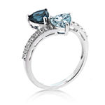 Womens Genuine Blue Topaz & Lab-Created White Sapphire Sterling Silver Cocktail Ring